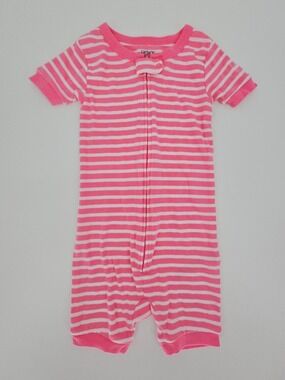 5/$25 Carter’s 24M Pink White Striped Short Sleeve Zip Romper
